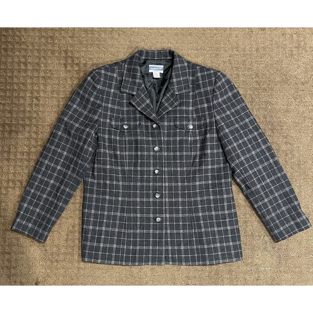 VTG Pendleton Wool Plaid Blazer Sz 16 Tall Long Sleeve Button Front Flap Pocket